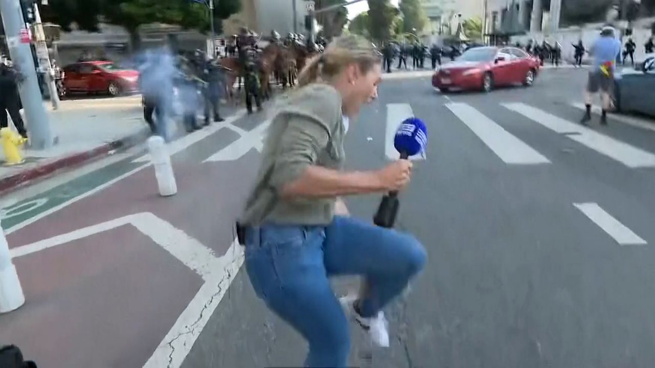 Reporter shot with rubber bullet LIVE on TV