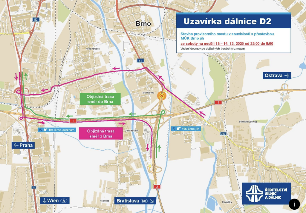 У Чехії на вихідних частково закриють трасу D2 біля Брно, водіям радять об’їзд - Новини Чехії. Джерело: Українці в Чехії | Чеські новини для українців У Чехії на вихідних частково закриють трасу D2 біля Брно, водіям радять об’їзд - фото №