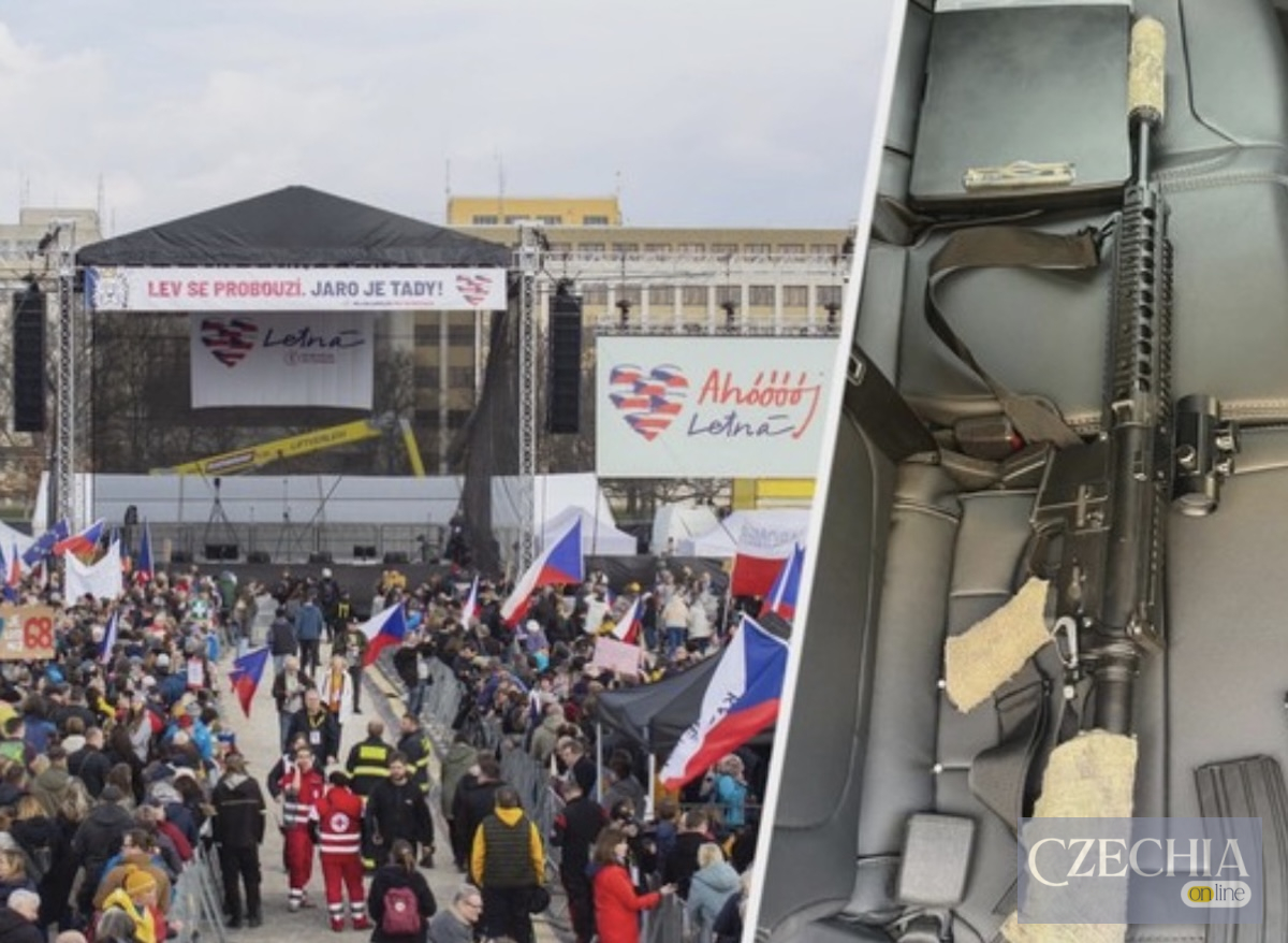Натовп під час демонстрації на Літній та вилучена штурмова гвинтівка.