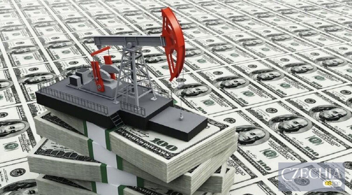 3D-модель нафтової вишки на пачках стодоларових купюр. Матеріал про стрес-сценарії Вашингтона щодо зростання цін на нафту через Іран