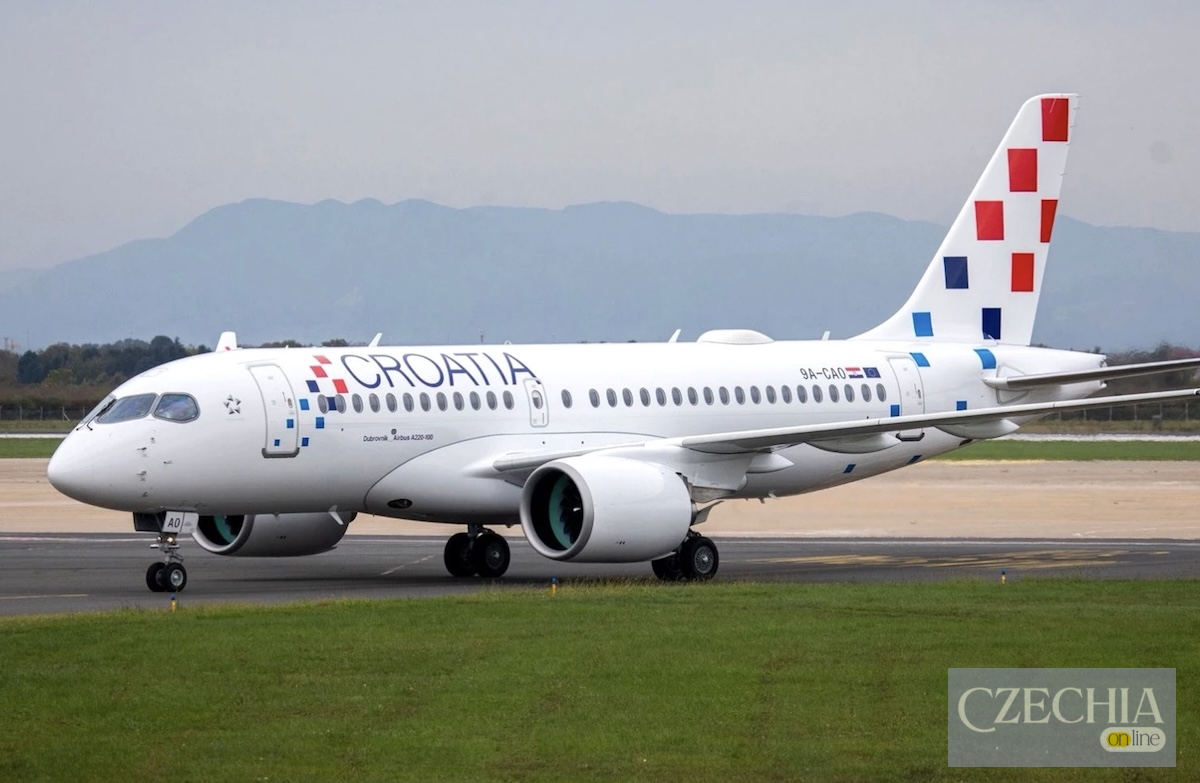 Літак Airbus A220 Пасажирський літак Airbus A220 Croatia Airlines на злітній смузі аеропорту. Новина про інцидент під час зльоту.