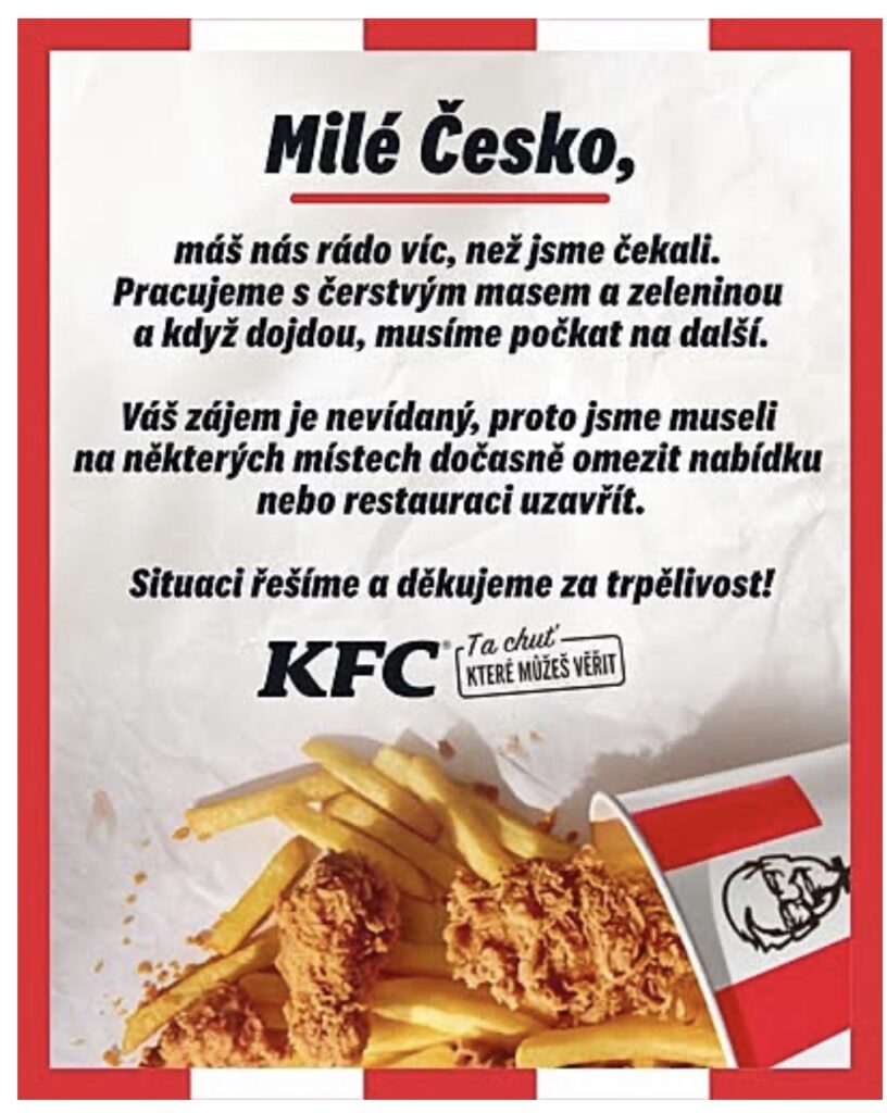 Мережа KFC у Чехії призупинила роботу низки ресторанів через вичерпання запасів свіжих продуктів - фото №
