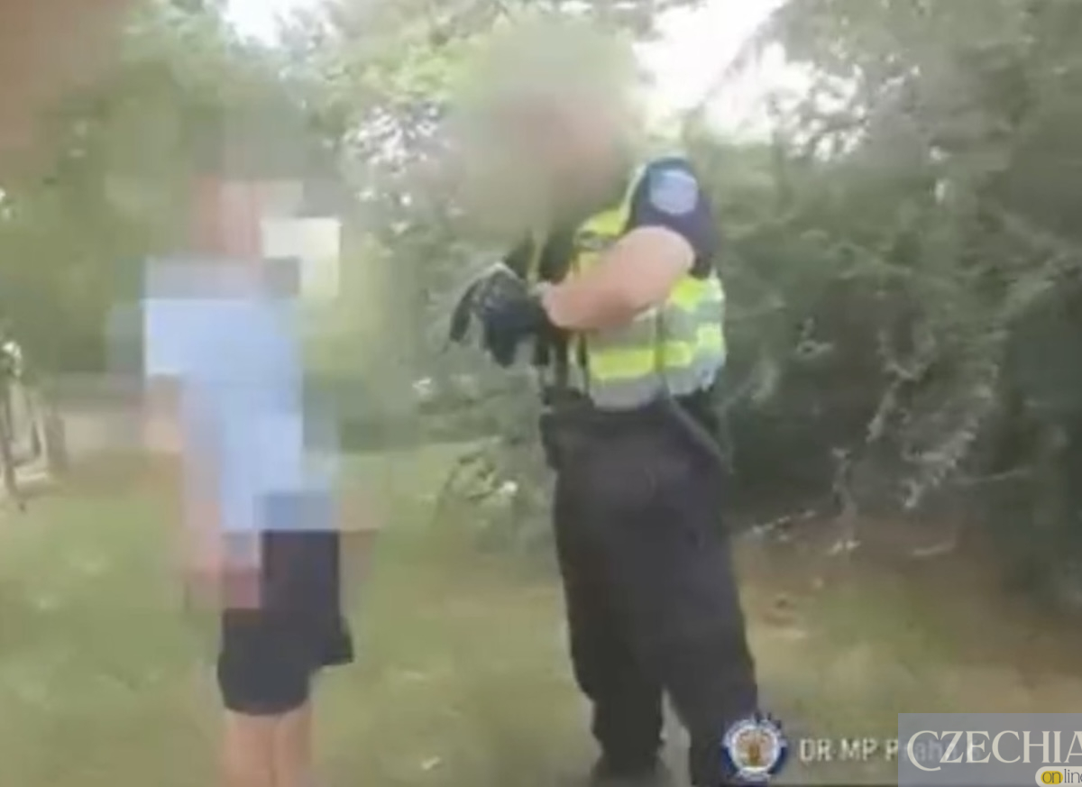 Поліцейський у формі розмовляє з чоловіком у сквері біля школи після скарги на непристойну поведінку.