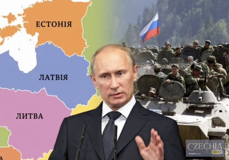 Владімір Путін на тлі карти країн Балтії та російських військових