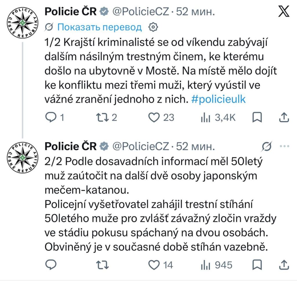 У Чехії чоловік напав із катаною на двох людей: одному з потерпілих відтяло пальці - фото
