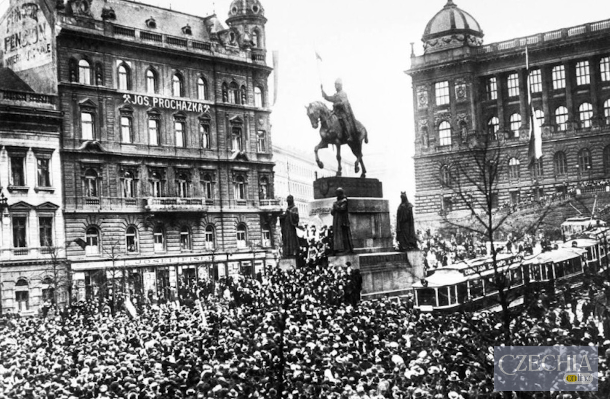Screenshot Вацлавська площа у Празі, 1918 рік. Архівний знімок із історичного видання. Автор невідомий